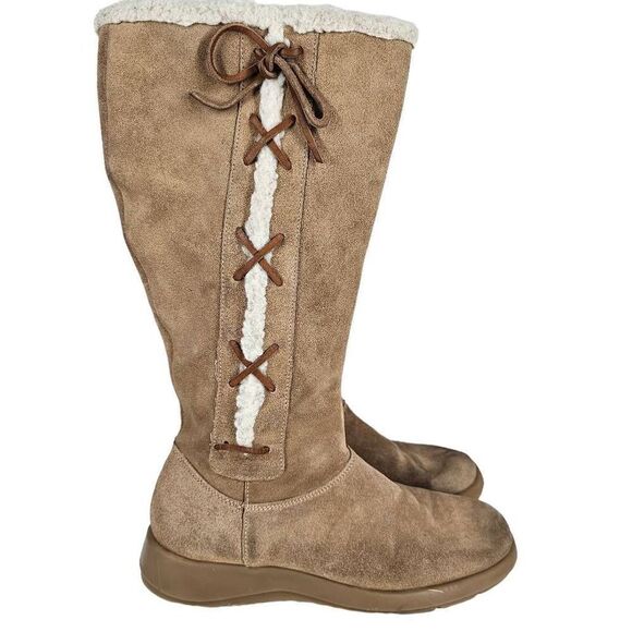 Hillard and Hanson Snowday Suede Shearling Boots Tan 9 - Picture 1 of 9
